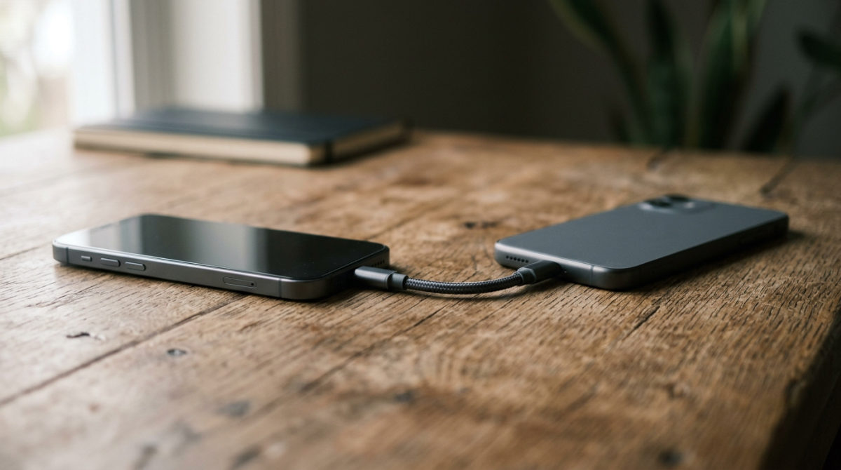 Dos smartphones conectados para transferir datos durante la migración