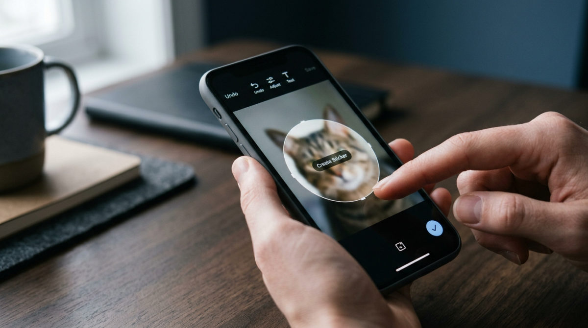 Persona creando un sticker personalizado desde una foto en su smartphone