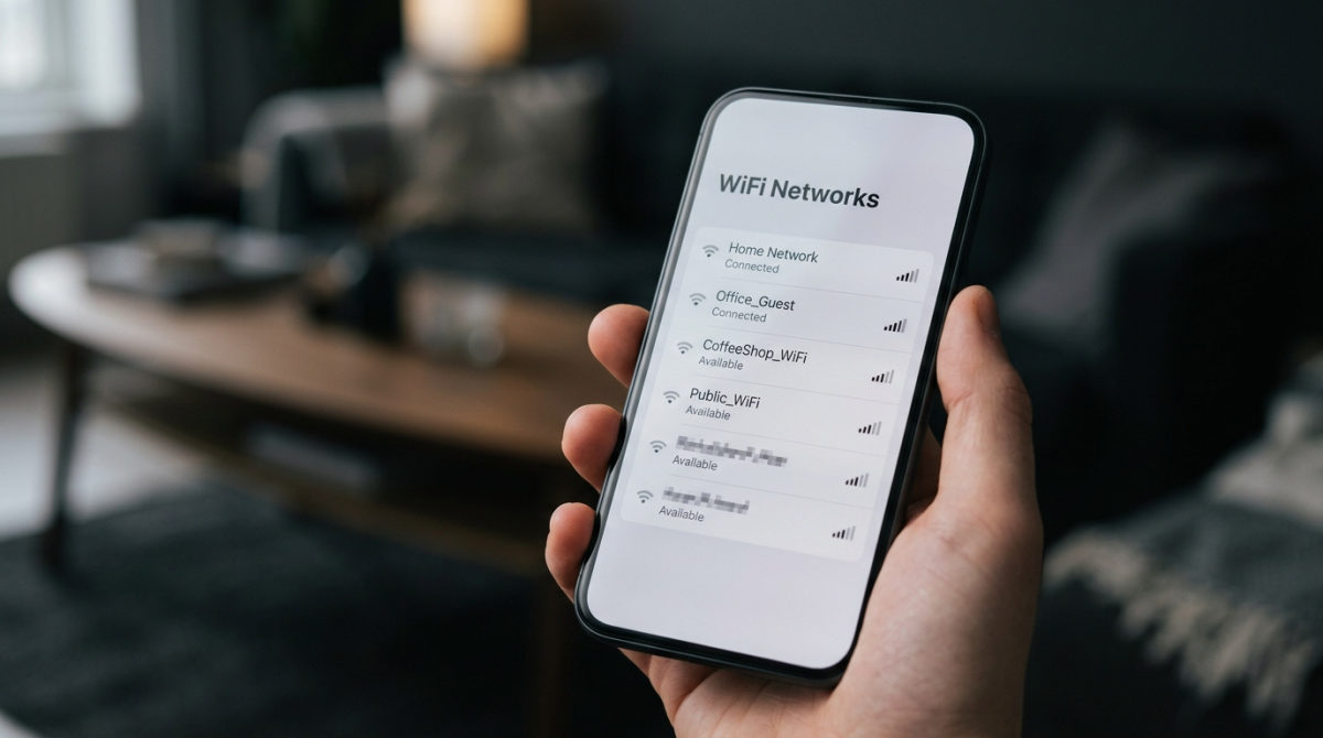 Móvil Android mostrando ajustes de WiFi con historial de red