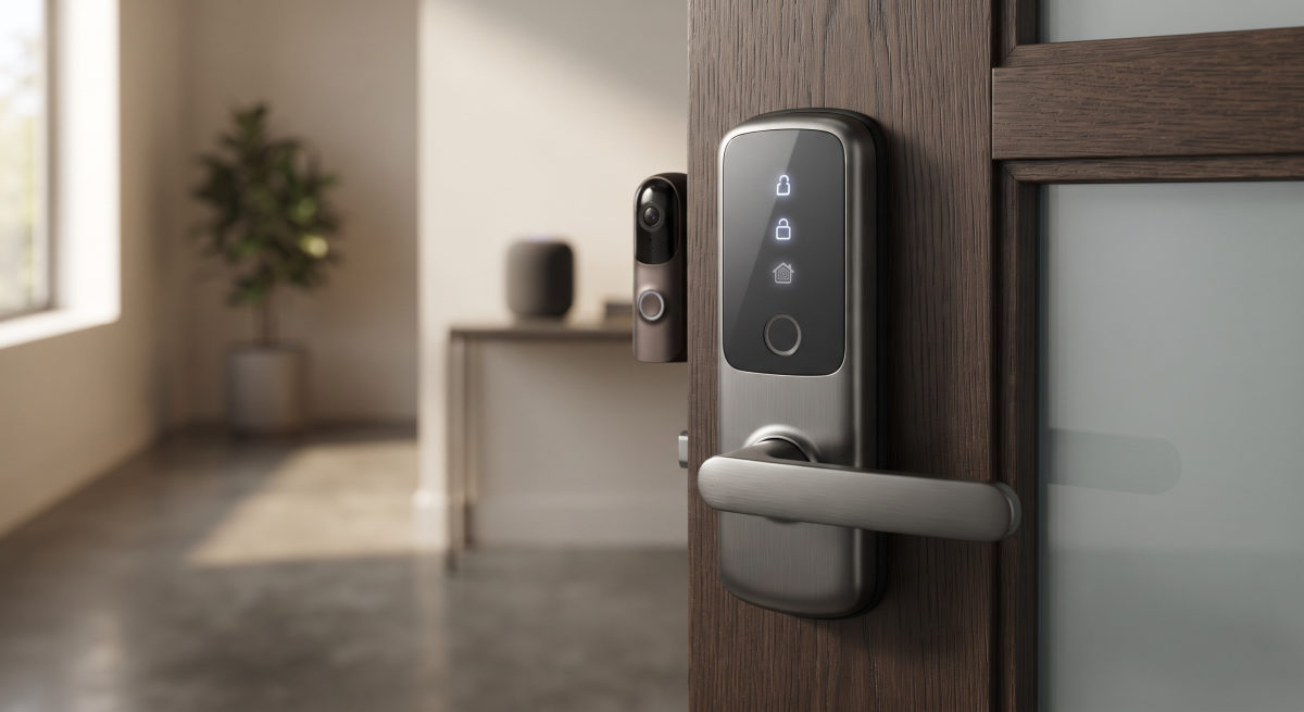 Diseño del nuevo cerrojo inteligente de LG desarrollado para integrarse con el futuro ecosistema doméstico de Apple
