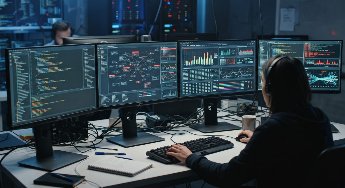 Código informático mostrado en varias pantallas durante una investigación sobre vulnerabilidades de software y ciberseguridad.